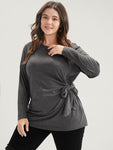 Solid Twist Front Knotted Round Neck Long Tee