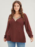 Solid Drop Shoulder Contrast Lace Waffle Knit Sweatshirt