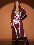 Halloween Skeleton Print Cold Shoulder Split Hem Maxi Dress
