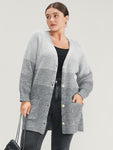 Ombre Pointelle Knit Pocket Button Front Cardigan