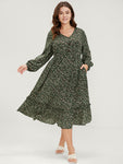 Floral Print Pocketed Puff Sleeves Sleeves Dress With Ruffles