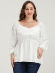 Solid Lace Patchwork Lantern Sleeve Blouse