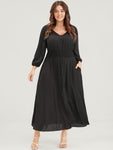 V-neck Shirred Pocketed Dress