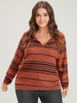 Striped Contrast Pointelle Knit Ties V Neck Knit Top