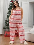 Spaghetti Strap Pocketed Striped Print Jumpsuit