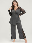 Solid Contrast Lace Knot Side Pajama Set