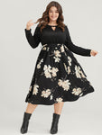 Keyhole Belted Pocketed Floral Print Round Neck Dress by Bloomchic Limited