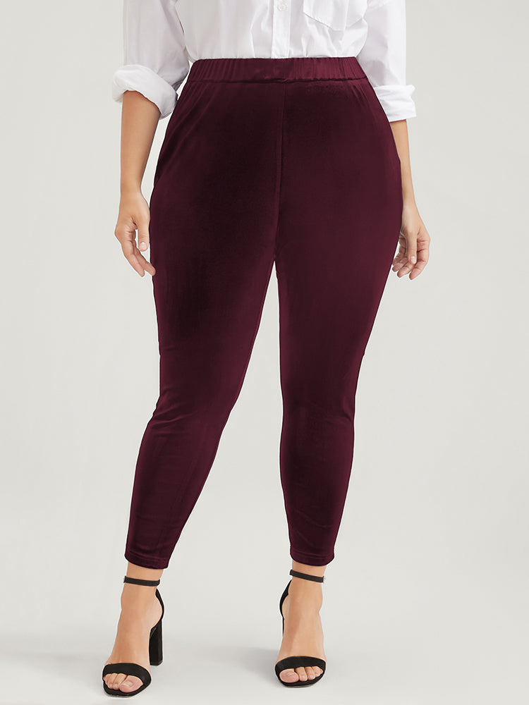 

Plus Size Women Going out Plain Plain Very Stretchy Regular High Rise Party Leggings BloomChic, Burgundy