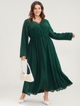 Solid Bell Sleeve Wrap Laser Cut Flutter Hem Maxi Dress