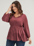 Solid Ruffles Tiered Ties V Neck Blouse