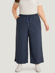 Plain Pocket Drawstring Split Hemwide Leg Pants