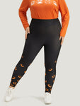 Halloween Pumpkin Print Wideband Waist Leggings