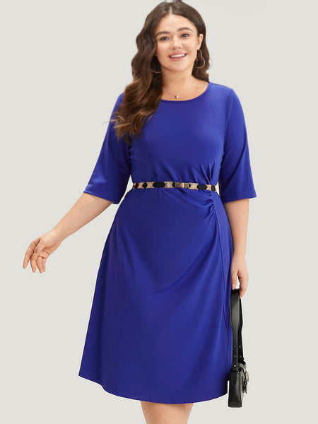 Elbow Length Sleeves Ruched Bodycon Dress