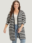 Striped Open Front Drop Shoulder Tunic Cardigan