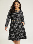 General Print Elasticized Waistline Pocketed Dress