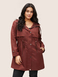 Solid Hooded Button Up Drawstring Coat