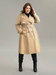 Lapel Collar Belted Buckle Detail Double Breasted Coat