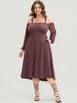 Cold Shoulder Flutter Sleeves Gathered Pocketed Dress