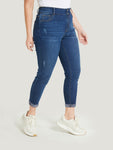 Very Stretchy High Rise Distressed Detail Raw Hem Jeans