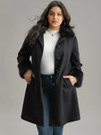Solid Fuzzy Trim Button Through Belted Coat