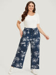 Silhouette Floral Print Drawstring Pocket Sweatpants