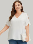 Anti wrinkle Plain Lace Cut Out Knot Sleeve Blouse