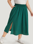 Plain Pocket Shirred Split Side Flutter Skirt