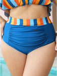 Striped Contrast Patchwork Ruched Front Bikini Bottom