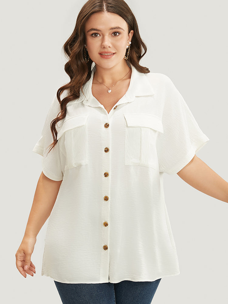 

Plus Size Women Workwear Plain Plain Dolman Sleeve Short Sleeve Shirt Collar Workleisure Blouses BloomChic, White