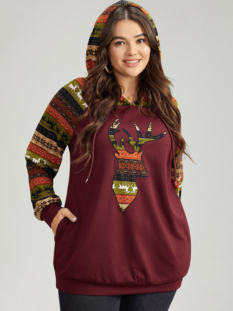 

Plus Size Women Dailywear Christmas Pocket Regular Raglan sleeve Long Sleeve Hooded Pocket Casual Sweatshirts BloomChic, Burgundy