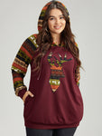 Christmas Print Pocket Hooded Drawstring Sweatshirt