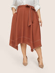 Contrast Trim Bowknot Belted Asymmetrical Hem Skirt