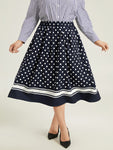 Polka Dot Elastic Waist Contrast Skirt