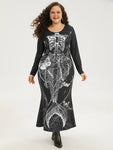 Halloween Skull Print Mermaid Hem Dress