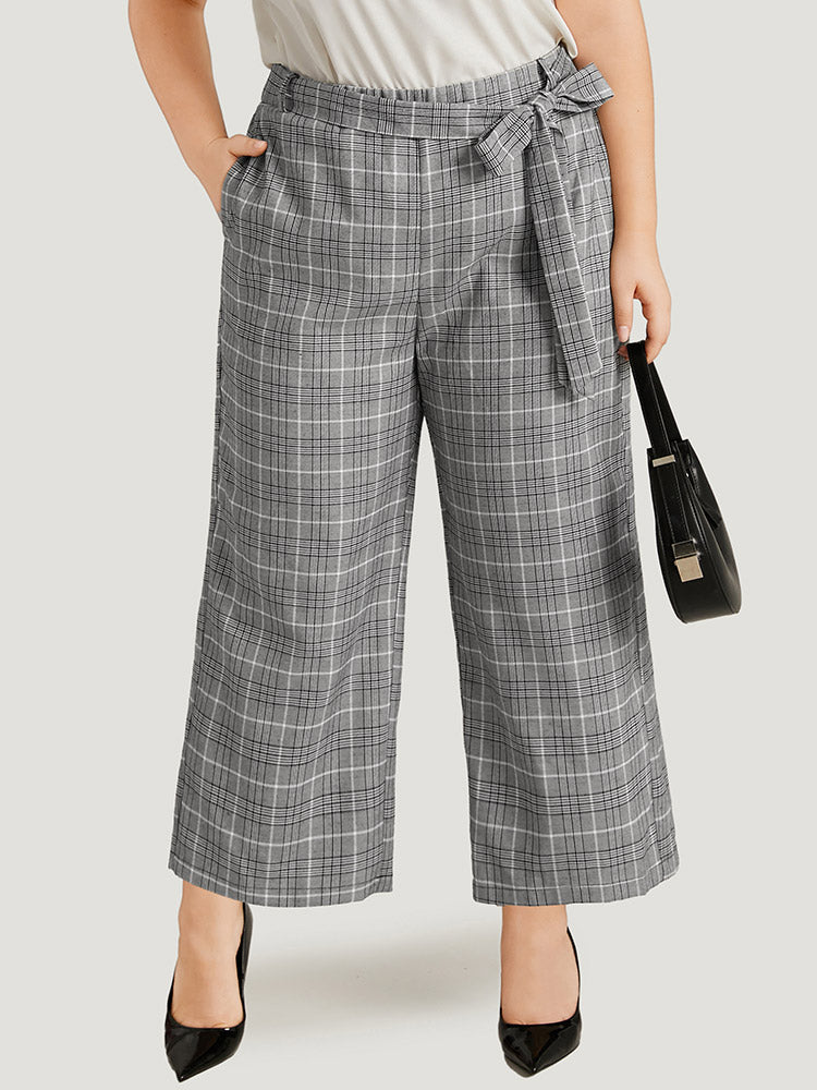 

Plus Size Women Work Plaid Belted High Rise Pocket Belt Office Pants BloomChic, Black