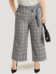 Gingham Pocket Belted Wide Leg Pants