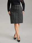 Plaid Button Detail Elastic Waist Skirt