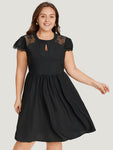 Keyhole Gathered Cap Sleeves Dress