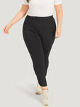 Solid Twist Front Elastic Waist Leggings