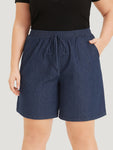 Plain Ties Elastic Waist High Rise Shorts