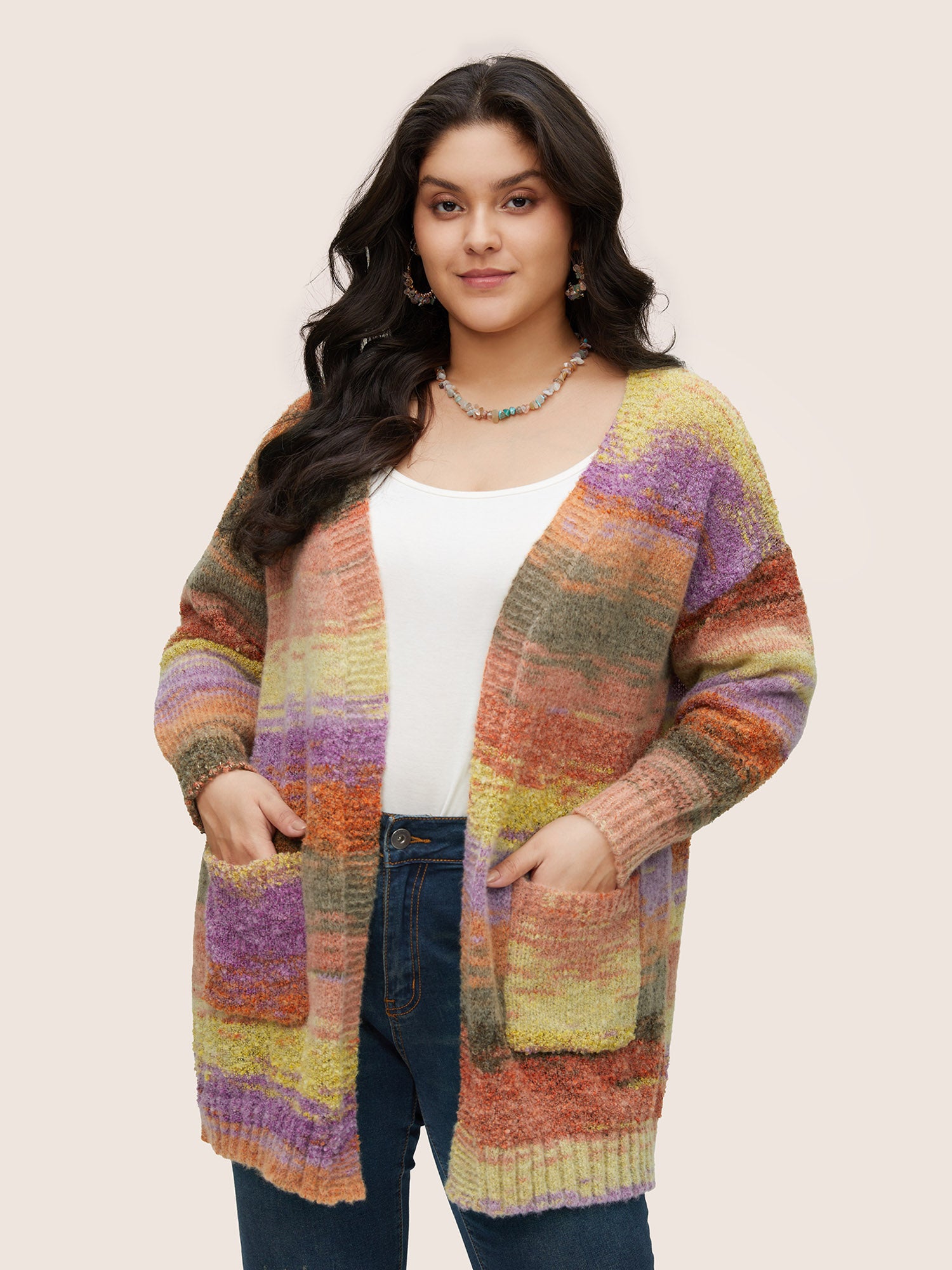 

Plus Size Cardigans | Ombre Heather Contrast Pocket Cardigan | BloomChic, Multicolor