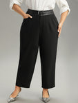 Static free Pu Leather Buckle Detail Pants