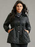 Solid Quilted Fuzzy Trim Drawstring Coat