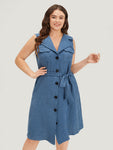 Collared Sleeveless Pocketed Belted Dress