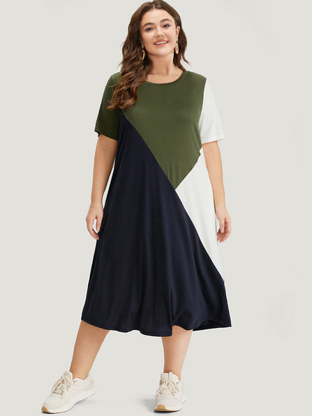 Pocketed Colorblocking Midi Dress
