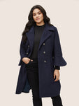 Plain Double Breasted Asymmetrical Sleeve Coat