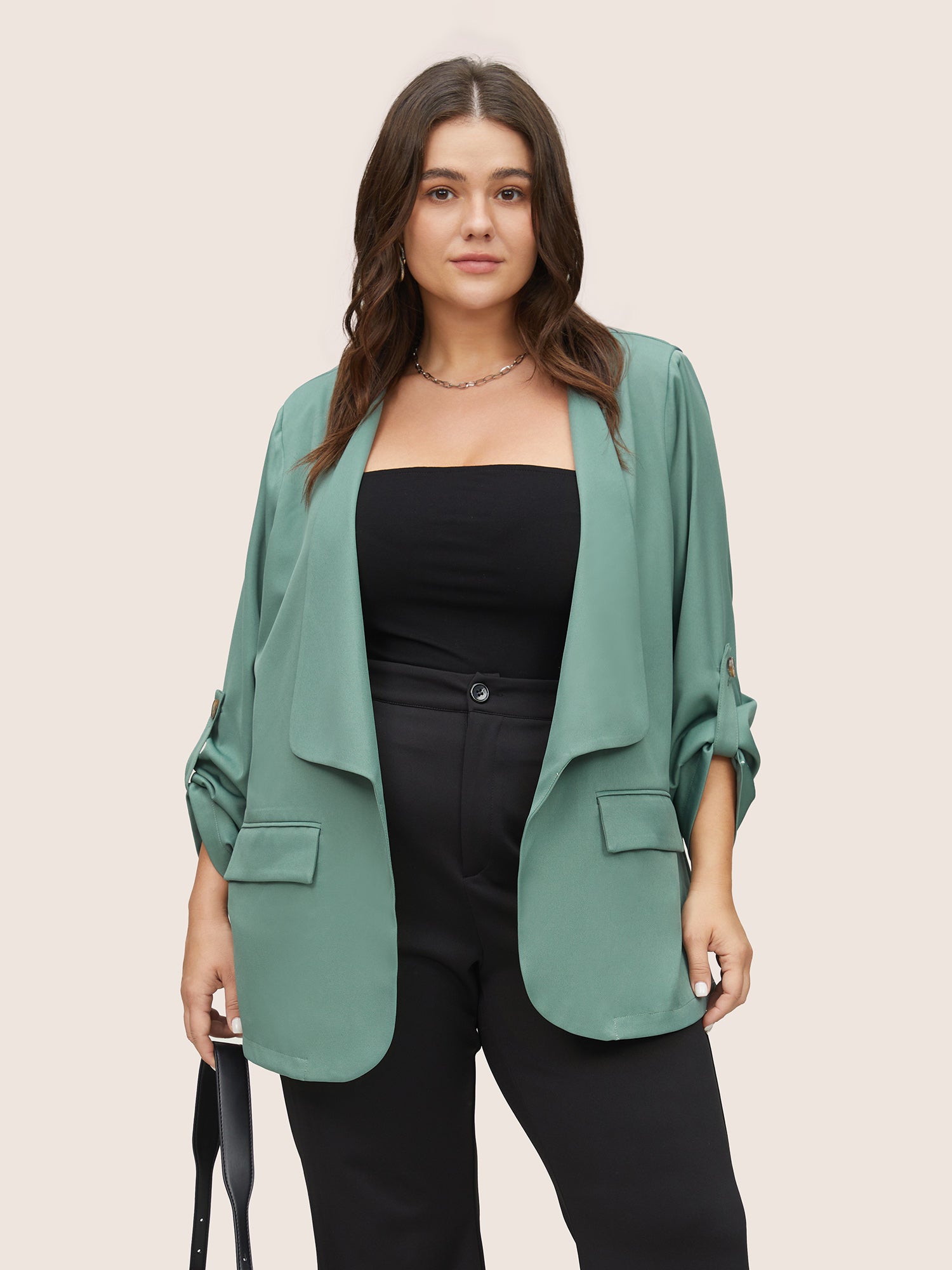 

Plus Size Women Work Plain Non Regular Sleeve Long Sleeve Lapel Collar Pocket At the Office Blazers BloomChic, Emerald
