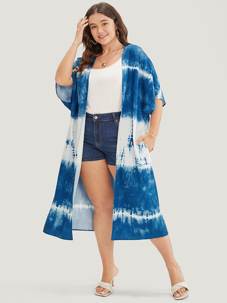 

Tie Dye Pocket Dolman Sleeve Open Front Kimono BloomChic, Aegean