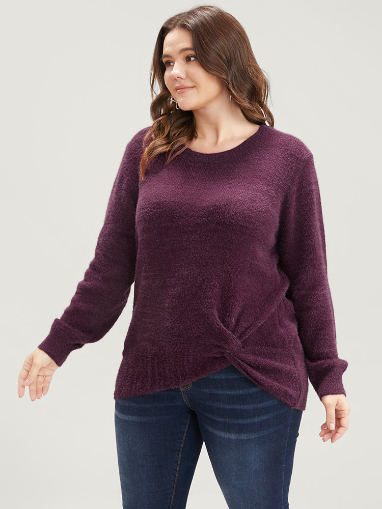 

Solid Soft Sexy Yarn Knit Twist Front Fluffy Knit Top BloomChic, Burgundy