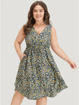 Sleeveless Gathered Pocketed Floral Print Dress by Bloomchic Limited